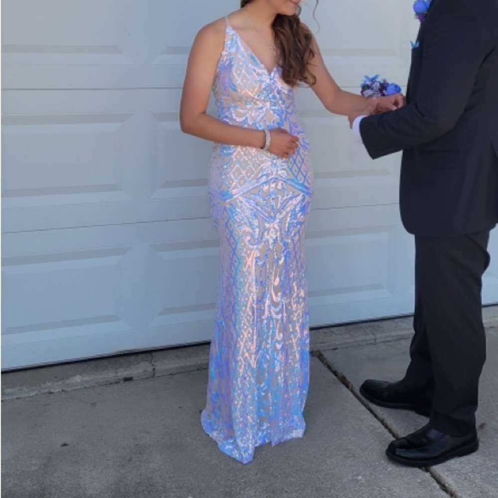 multicolor/white long shiny dress